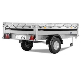 Brenderup 3205 S trailer - 500 kg. - vist med flad presenning set skråt bagfra